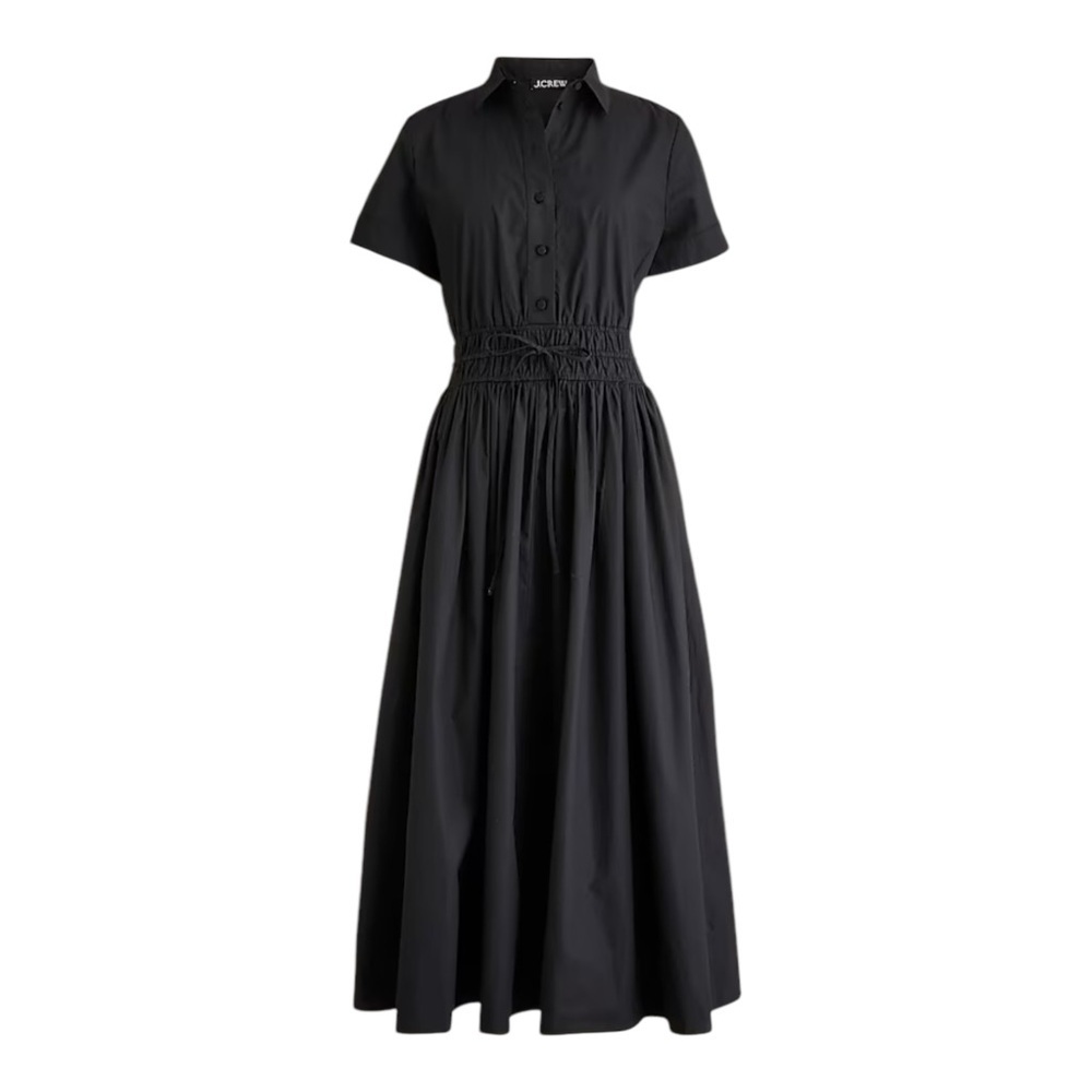 J Crew Elena Cotton Shirt Dress Midi Collared Short Sleeve Womens Size 00P Black - Picture 4 of 13